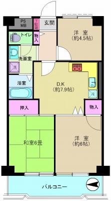 Floor plan. 3DK, Price 23.8 million yen, Occupied area 55.44 sq m , Balcony area 8.26 sq m