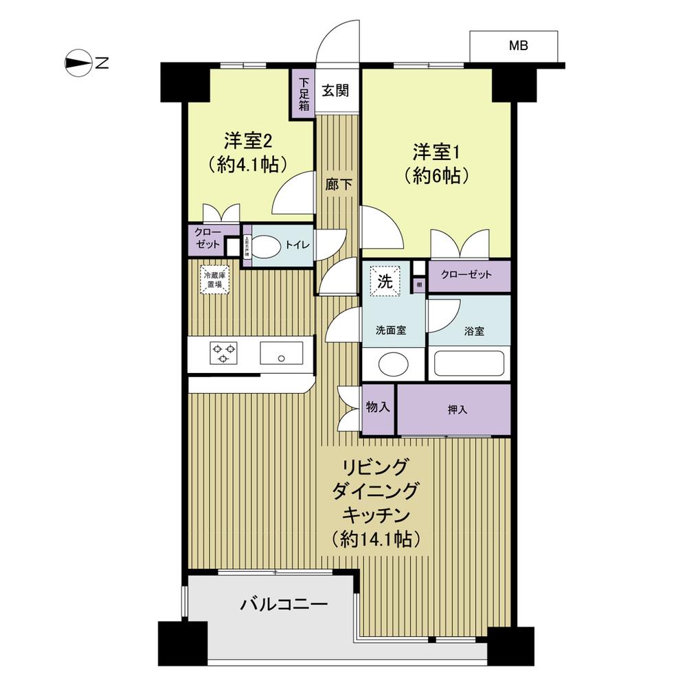 Floor plan. 2LDK, Price 48 million yen, Occupied area 60.04 sq m , Balcony area 4.16 sq m