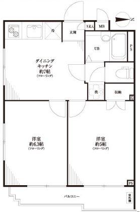 Floor plan. 2DK, Price 19,800,000 yen, Footprint 36.9 sq m , Balcony area 3.57 sq m