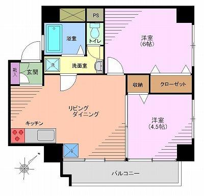 Floor plan. 2LDK, Price 19 million yen, Occupied area 43.71 sq m , Balcony area 6 sq m