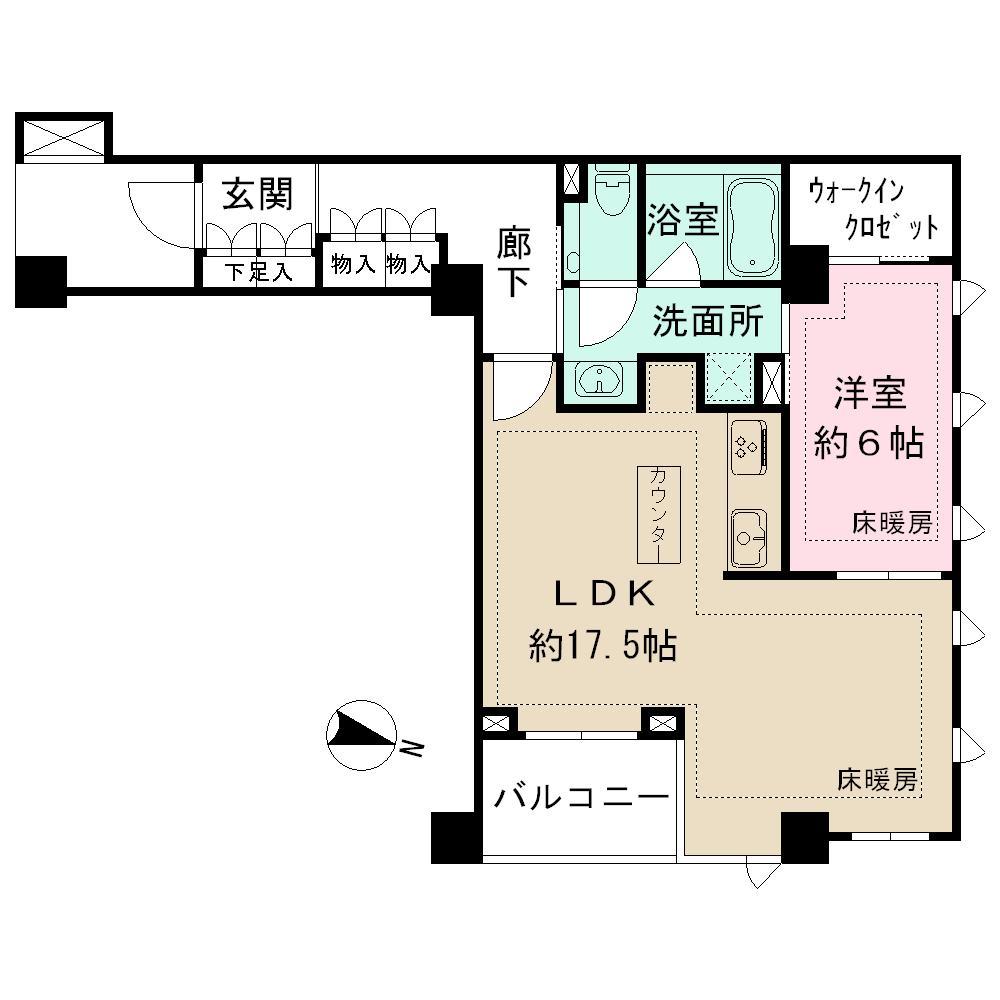 Floor plan. 1LDK, Price 62,800,000 yen, Occupied area 61.33 sq m , Balcony area 4.16 sq m
