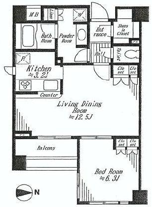 Floor plan. 1LDK, Price 33,900,000 yen, Occupied area 53.81 sq m , Balcony area 5.61 sq m