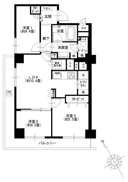 Floor plan. 3LDK, Price 37,900,000 yen, Footprint 57.5 sq m , Balcony area 12.72 sq m