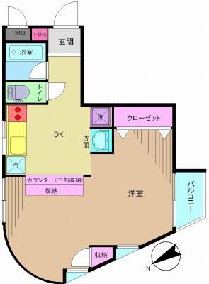 Floor plan. 1DK, Price 13.8 million yen, Occupied area 33.28 sq m , Balcony area 2.16 sq m