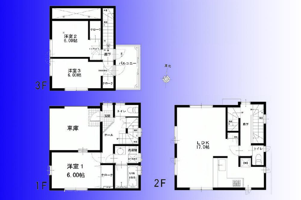 Floor plan. 51,800,000 yen, 3LDK, Land area 64.2 sq m , Building area 103.09 sq m each room 6 quires more! Storage have in each room!