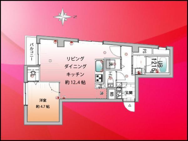 Floor plan. 1LDK, Price 22,700,000 yen, Occupied area 38.61 sq m , 1LDK How is the balcony area 1.7 sq m area occupied by about 38.61 square meters
