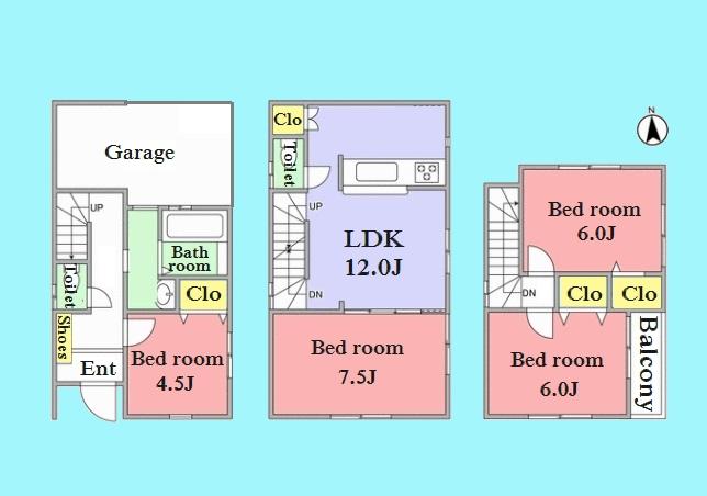 Floor plan. (3 Building), Price 66,800,000 yen, 4LDK, Land area 60 sq m , Building area 96.79 sq m