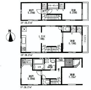 Floor plan. (1 Building), Price 64,800,000 yen, 2LDK+2S, Land area 63.79 sq m , Building area 102.05 sq m