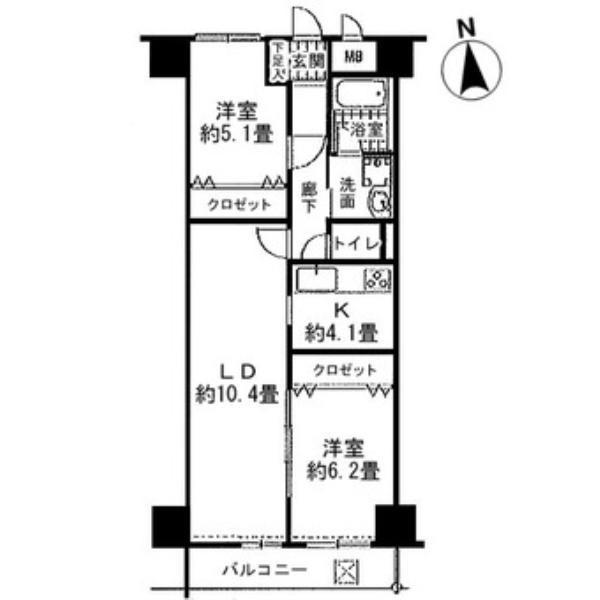 Floor plan. 2LDK, Price 34,800,000 yen, Occupied area 53.11 sq m , Balcony area 5.64 sq m