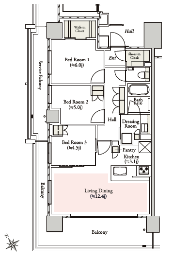 A type ・ 3LDK + WIC + SIC footprint / 73.87 sq m balcony area / 19.03 sq m