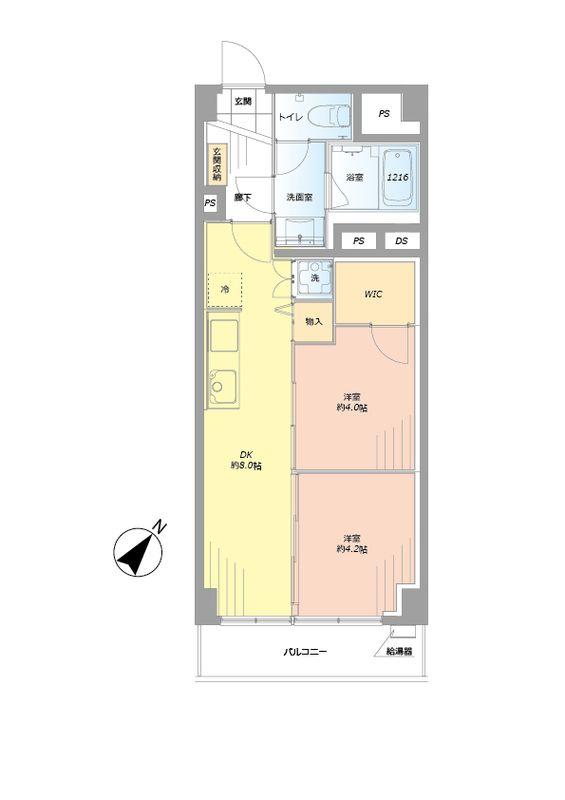 Floor plan. 2DK, Price 26,980,000 yen, Footprint 43 sq m , Balcony area 4.3 sq m