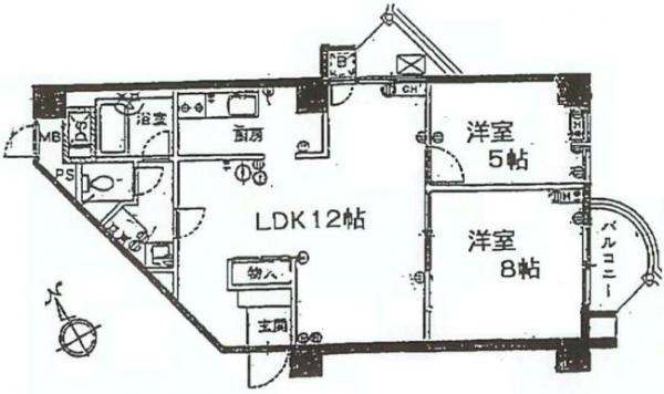 Floor plan. 2LDK, Price 39,800,000 yen, Occupied area 59.63 sq m , Balcony area 5.1 sq m