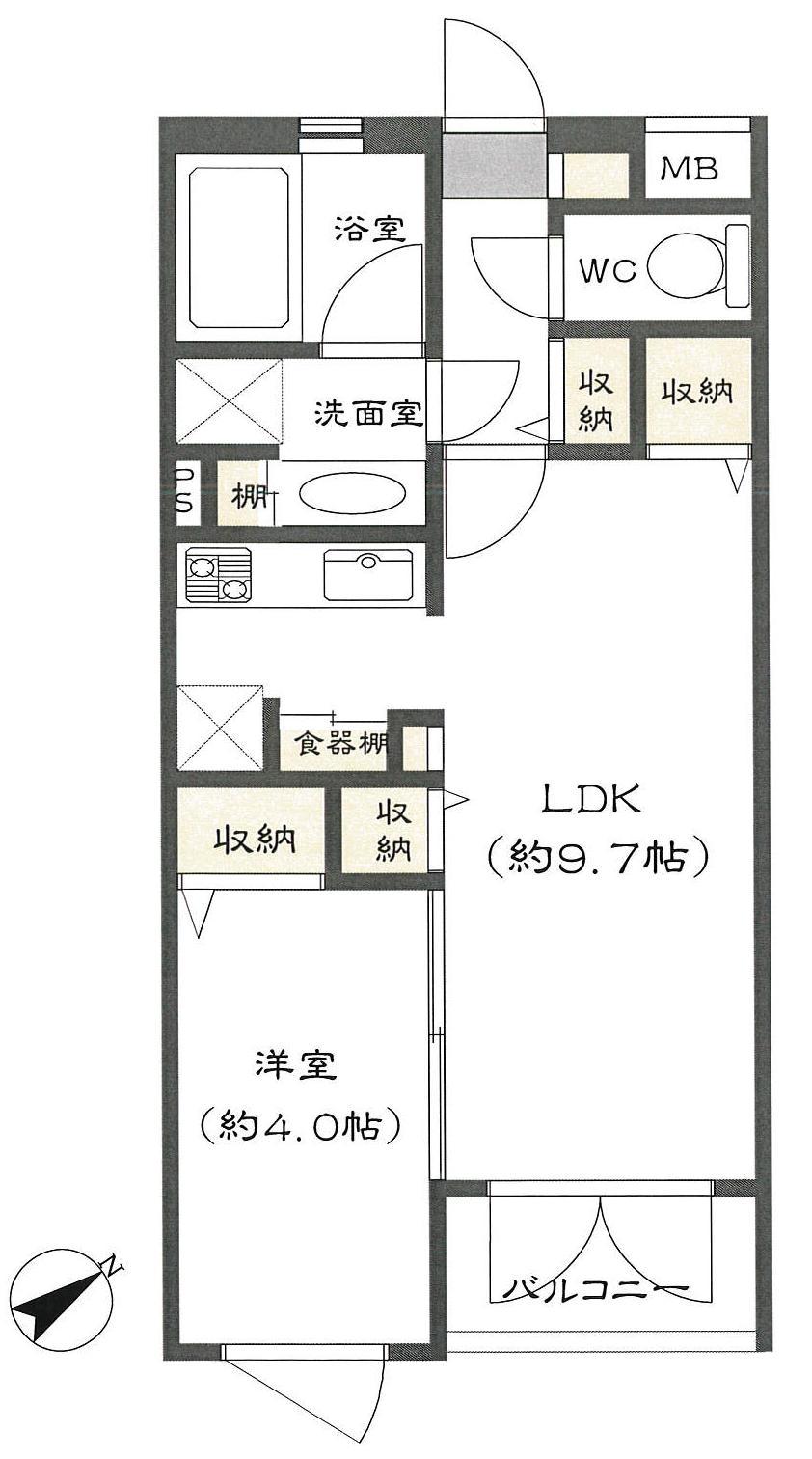 Floor plan. 1LDK, Price 19 million yen, Occupied area 35.46 sq m , Balcony area 3.22 sq m