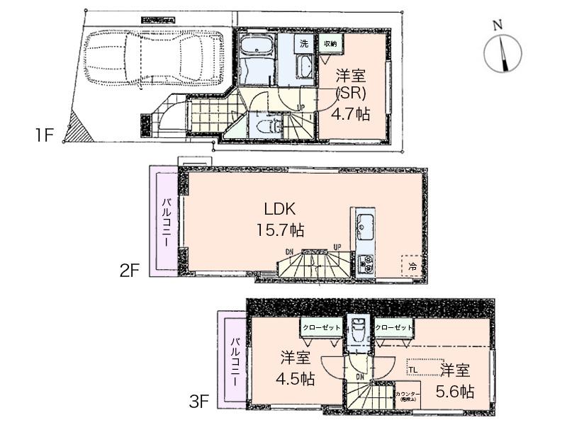 Floor plan. (A Building), Price 44,800,000 yen, 3LDK, Land area 45.92 sq m , Building area 79.53 sq m