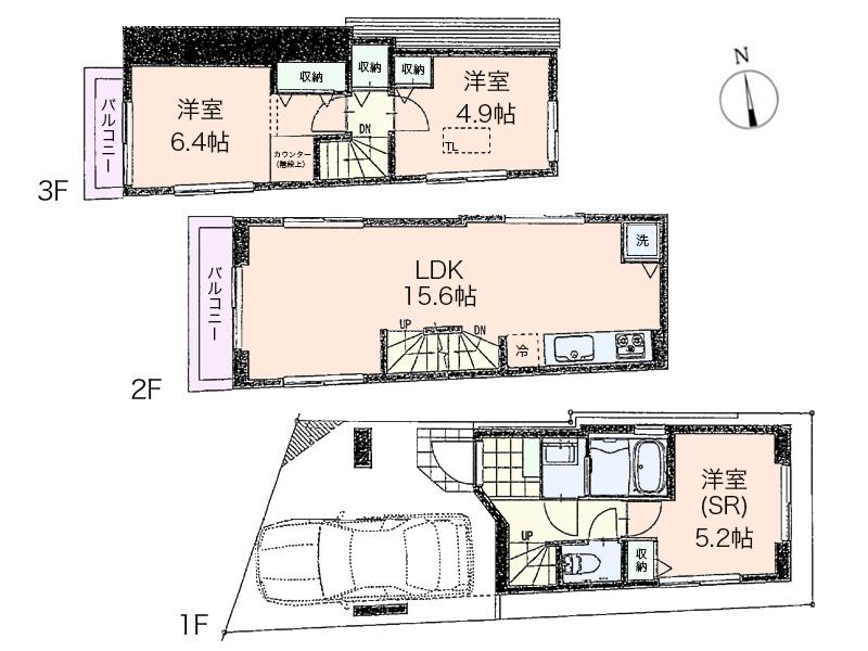 Floor plan. (B Building), Price 43,800,000 yen, 3LDK, Land area 47.31 sq m , Building area 79.91 sq m