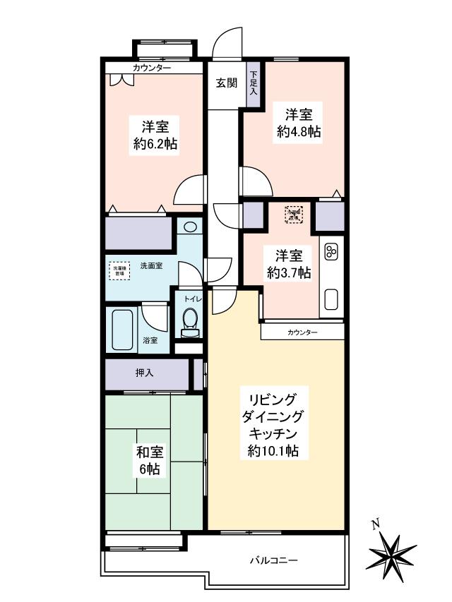 Floor plan. 3LDK, Price 43,800,000 yen, Occupied area 75.77 sq m , Balcony area 8.56 sq m