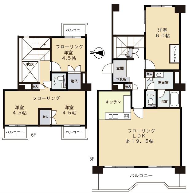 Floor plan. 4LDK, Price 34,800,000 yen, The area occupied 102.7 sq m , Spacious space of over a balcony area 16.19 sq m 100 sq m is attractive.