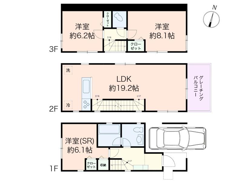 Floor plan. 53,800,000 yen, 3LDK, Land area 58.88 sq m , Building area 99.98 sq m 3LDK type