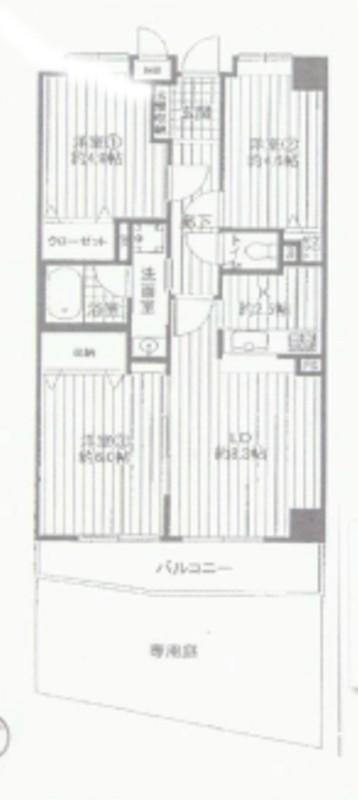 Floor plan. 3LDK, Price 41,800,000 yen, Occupied area 58.83 sq m , Balcony area 6.59 sq m