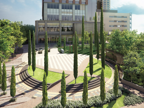 Features of the building.  [Community Garden] Ensure the goodness of the outlook as a symbol of the city to watch the child-rearing. Softwood which extends to the sky, The cypress in the symbol tree, It aims to garden that spreads a community by people gather.