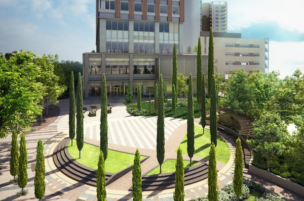  [Community Garden] Ensure the goodness of the outlook as a symbol of the city to watch the child-rearing. Softwood which extends to the sky, The cypress in the symbol tree, Is a garden that spreads a community by people gather (Rendering)