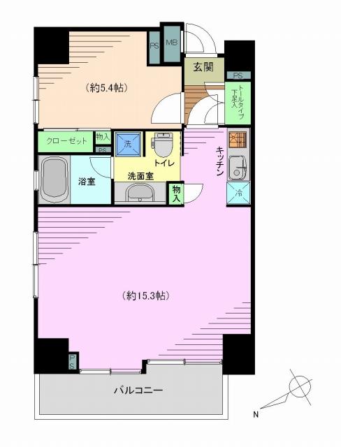 Floor plan. 1K + S (storeroom), Price 27.5 million yen, Occupied area 45.44 sq m , Balcony area 5.95 sq m