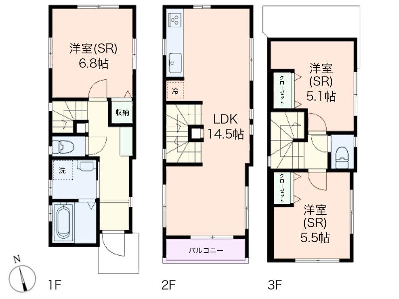 Floor plan. (C Building), Price 53,800,000 yen, 3LDK, Land area 73.79 sq m , Building area 81.33 sq m