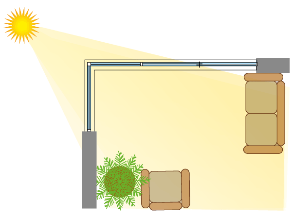 Building structure.  [Corner sash] Adopted a corner sash can capture the sunlight efficiently. The sunlight to every corner of the room and then insert. (40B type other conceptual diagram / Except for some type)