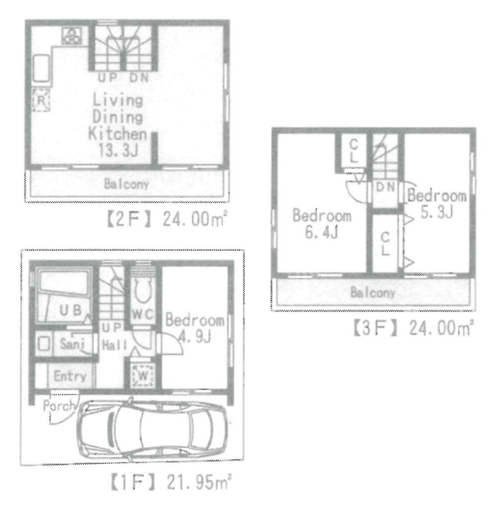 Compartment view + building plan example. Building plan example, Land price 29 million yen, Land area 41.14 sq m , Building price 13.8 million yen, Building area 69.95 sq m reference plan