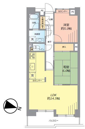 Floor plan. 2LDK, Price 36,980,000 yen, Occupied area 59.91 sq m , Balcony area 7.89 sq m