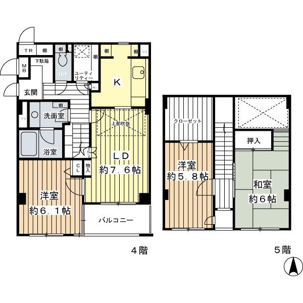 Floor plan. 3LDK, Price 42,800,000 yen, Occupied area 77.07 sq m , Balcony area 5.46 sq m