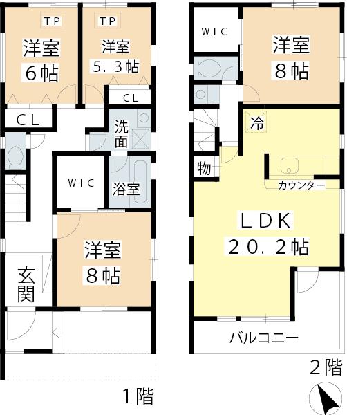 Floor plan. 68,800,000 yen, 4LDK, Land area 124.55 sq m , Building area 117.56 sq m 4LDK