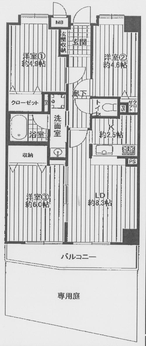 Floor plan. 3LDK, Price 41,800,000 yen, Occupied area 58.83 sq m , Balcony area 6.59 sq m