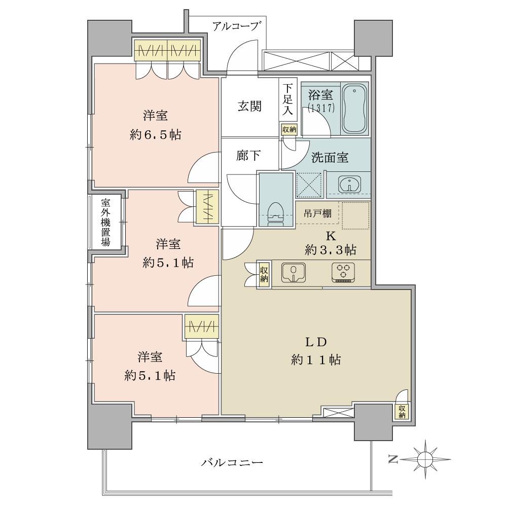 Floor plan. 3LDK, Price 41,500,000 yen, Footprint 67.2 sq m , Balcony area 12.34 sq m