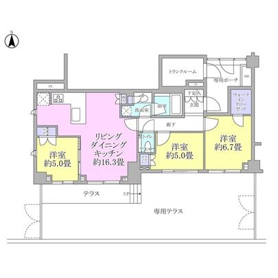 Floor plan. Zenshitsuminami is facing 3LDK. We have with a large private garden and trunk room.