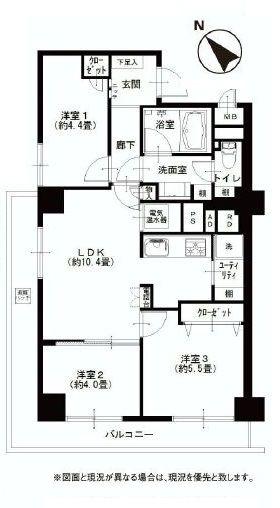 Floor plan. 3LDK, Price 37,900,000 yen, Footprint 57.5 sq m , Balcony area 12.72 sq m floor plan