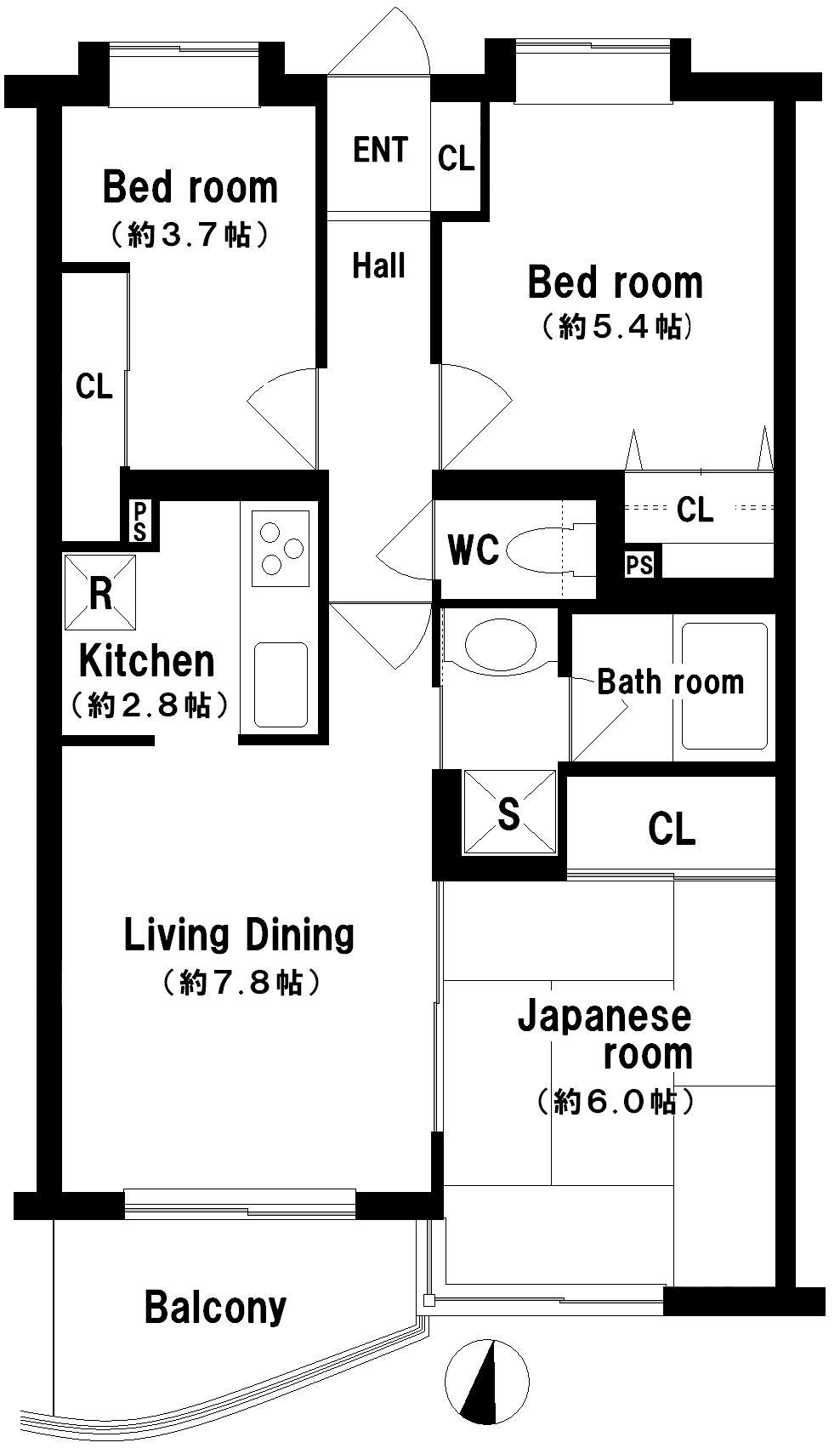 Floor plan. 3LDK, Price 37,800,000 yen, Footprint 57.1 sq m , There is housed in the balcony area 3.9 sq m each room