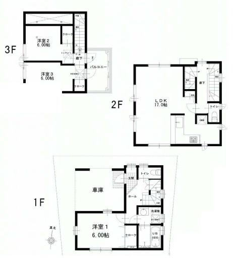 Floor plan. (A Building), Price 51,800,000 yen, 3LDK, Land area 64.2 sq m , Building area 103.09 sq m