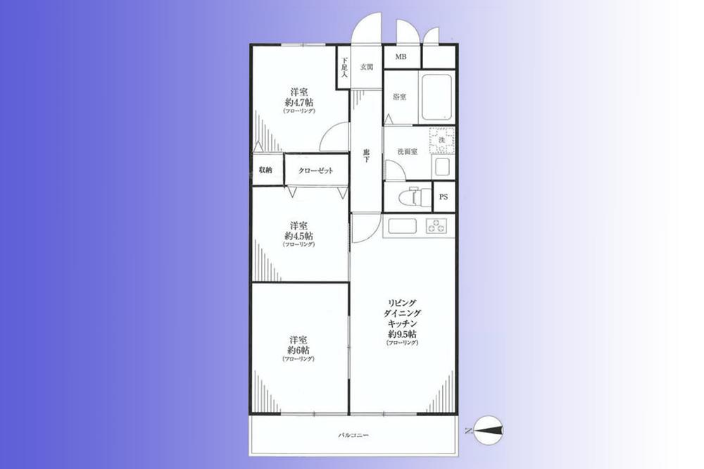Floor plan. 3LDK, Price 27,800,000 yen, Occupied area 57.12 sq m , Balcony area 6.72 sq m   [New interior renovation completed] Enjoy the view from the top floor.