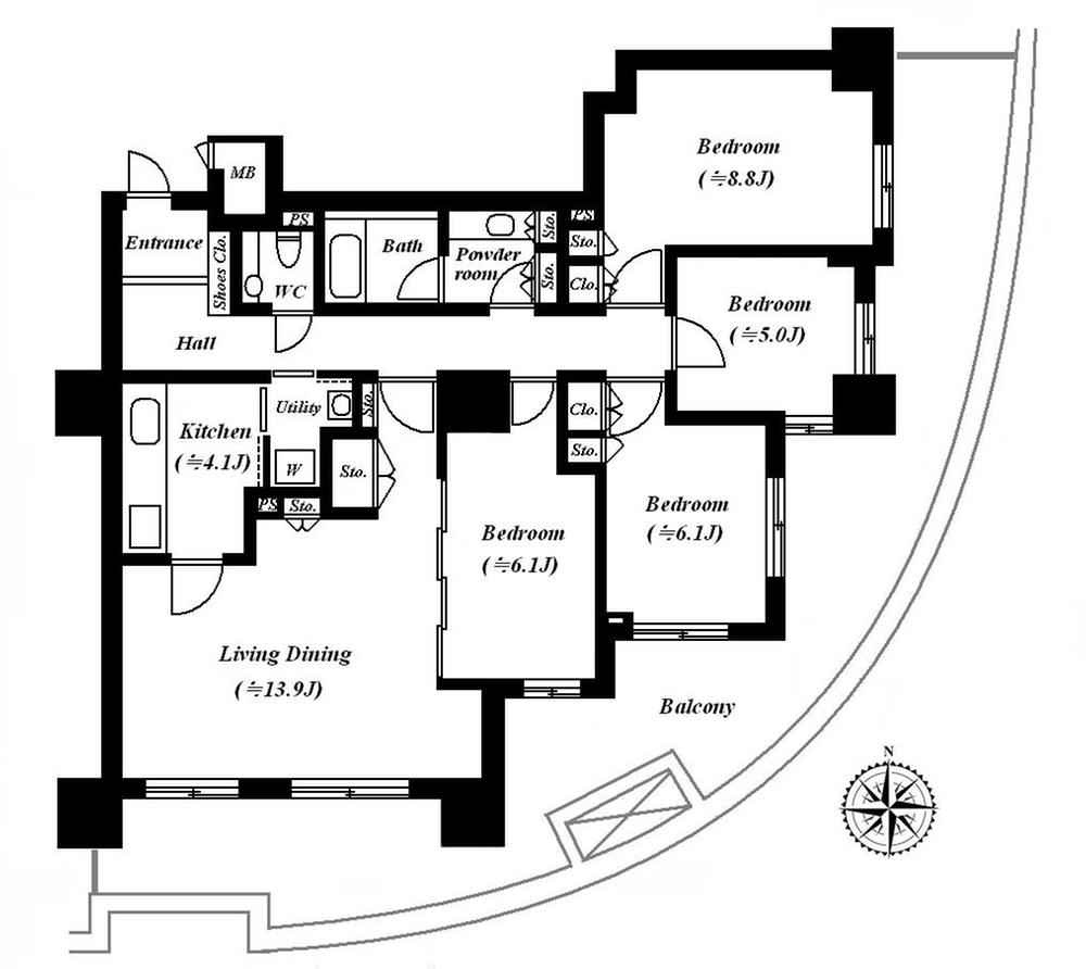 Floor plan. 4LDK, Price 89,800,000 yen, Footprint 105.56 sq m , Balcony area 46.24 sq m