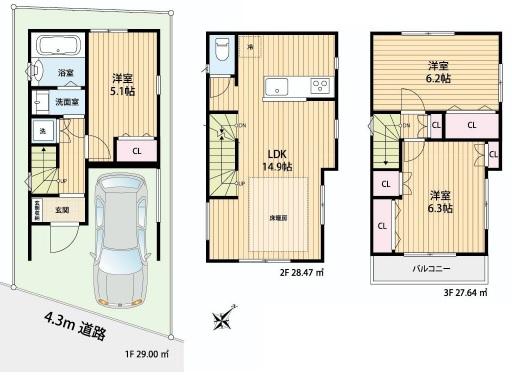 Floor plan. 41,800,000 yen, 3LDK, Land area 48.05 sq m , Building area 85.11 sq m southeast direction ・ Housing wealth