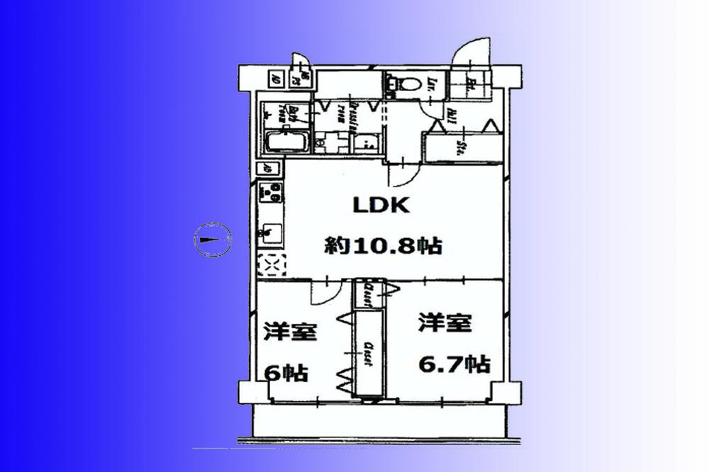 Floor plan. 2LDK, Price 28 million yen, Occupied area 59.16 sq m , Good per sun per balcony area 6.96 sq m eastward. Installing the speakers on the ceiling.