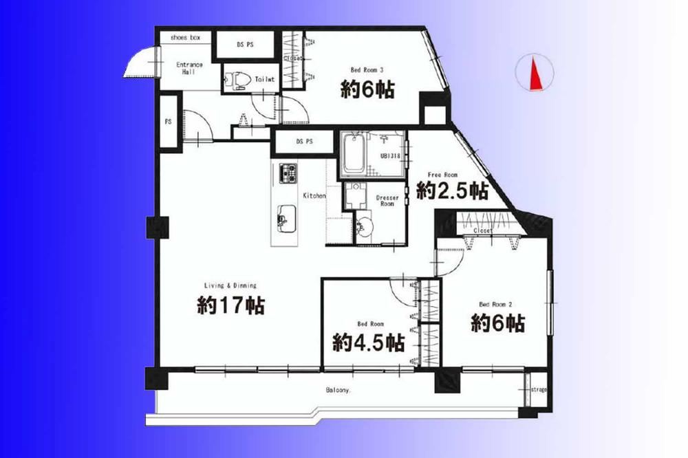Floor plan. 3LDK, Price 41,800,000 yen, Footprint 85.5 sq m , Balcony area 12.4 sq m   [Floor plan] Southeast Corner Room. There is housed in a balcony!