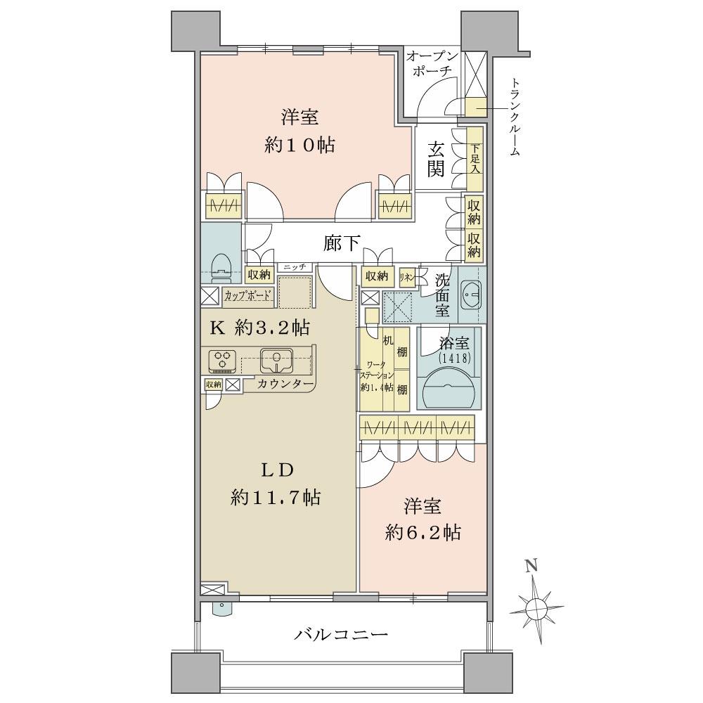 Floor plan. 2LDK, Price 64,800,000 yen, Occupied area 75.27 sq m , Balcony area 13 sq m