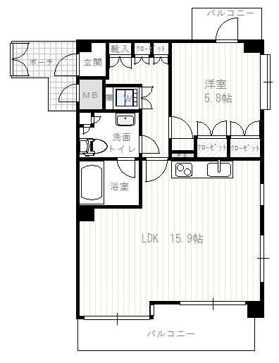 Floor plan. 1LDK, Price 39,500,000 yen, Footprint 52.2 sq m , Balcony area 10.32 sq m