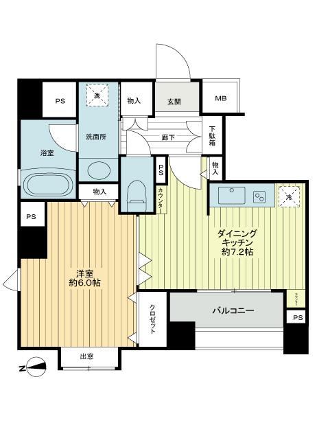 Floor plan. 1DK, Price 24,800,000 yen, Occupied area 37.12 sq m , Balcony area 3.99 sq m