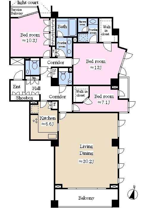 Floor plan. 3LDK, Price 137 million yen, Footprint 160.82 sq m , Balcony area 10.4 sq m