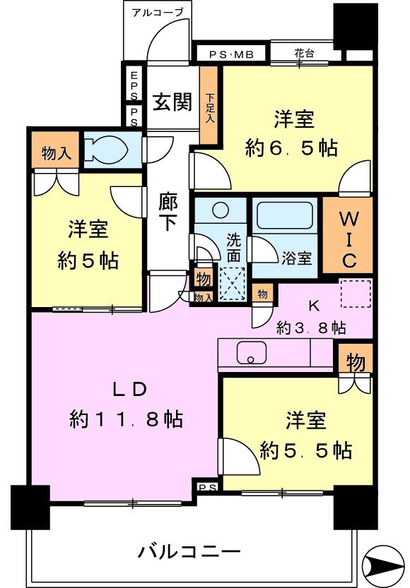 Floor plan. 3LDK, Price 39,900,000 yen, Occupied area 70.62 sq m , Balcony area 13.42 sq m