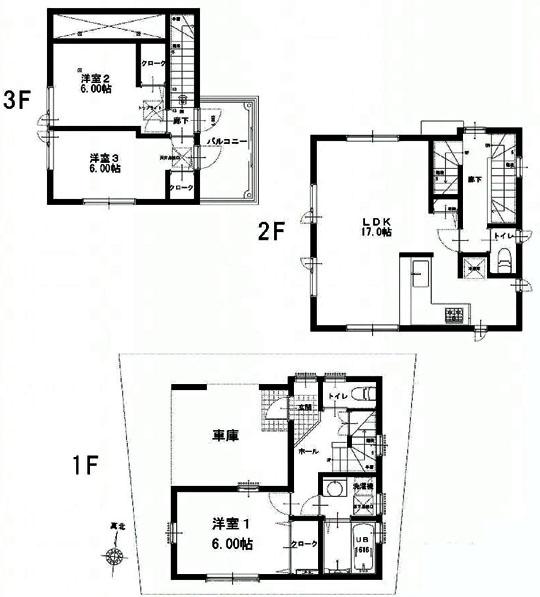 Floor plan. (A Building), Price 51,800,000 yen, 3LDK, Land area 64.2 sq m , Building area 103.09 sq m