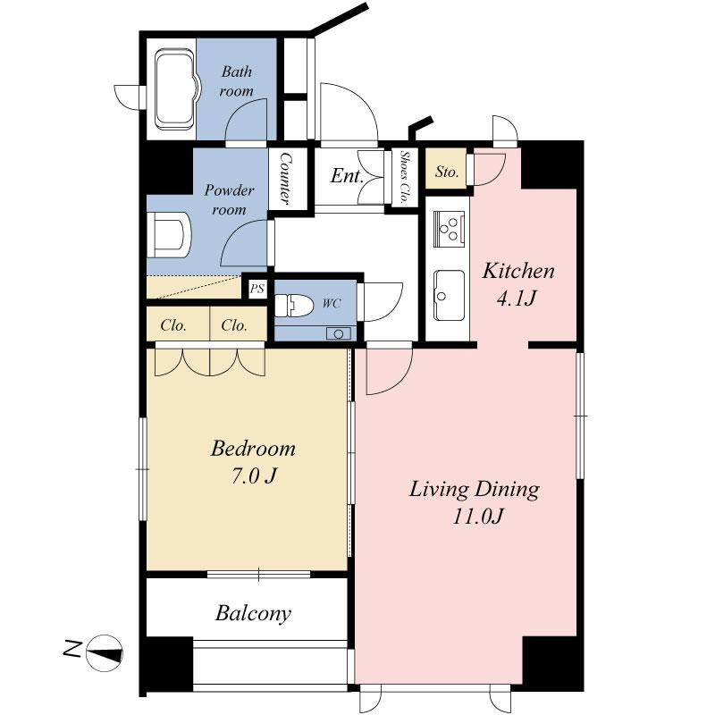 Floor plan. 1LDK, Price 54,100,000 yen, Occupied area 53.07 sq m , Balcony area 5.35 sq m